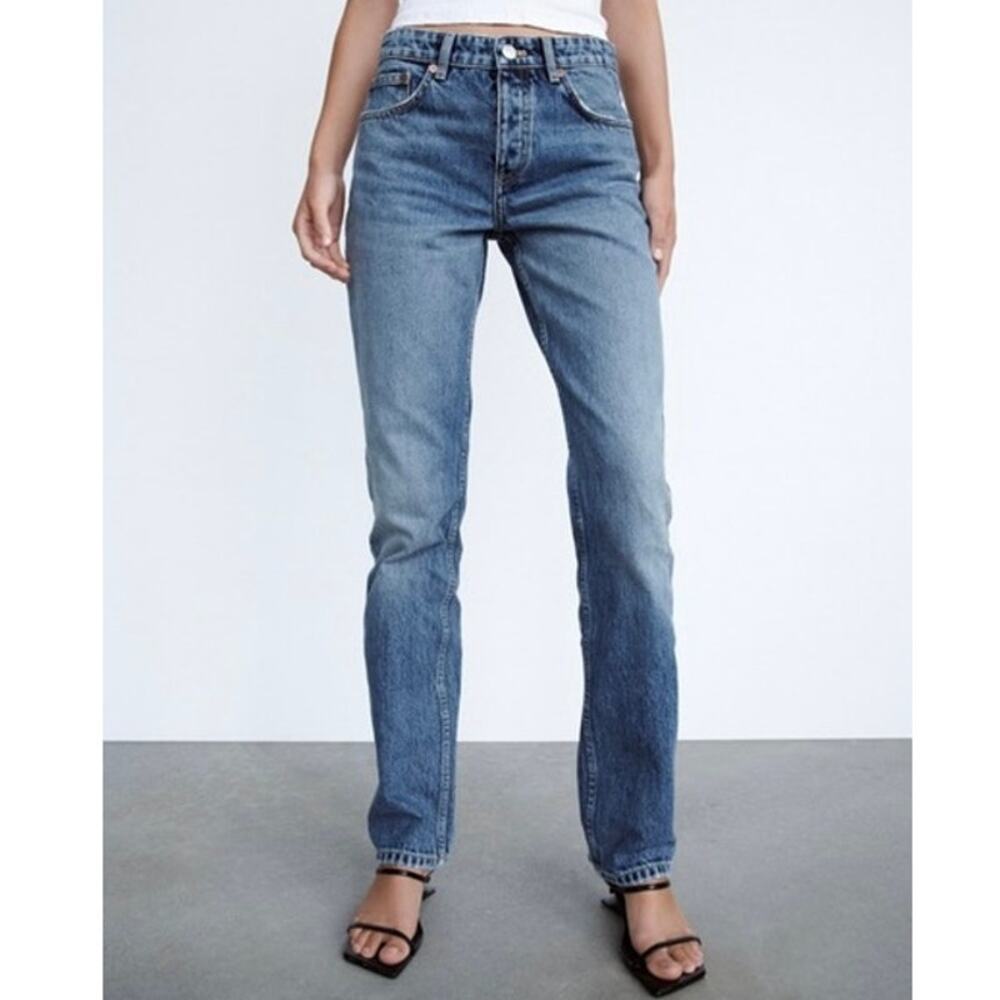 Zara ZW The Mid Waist Straight Leg Button Fly Cotton Womens Jeans US 4